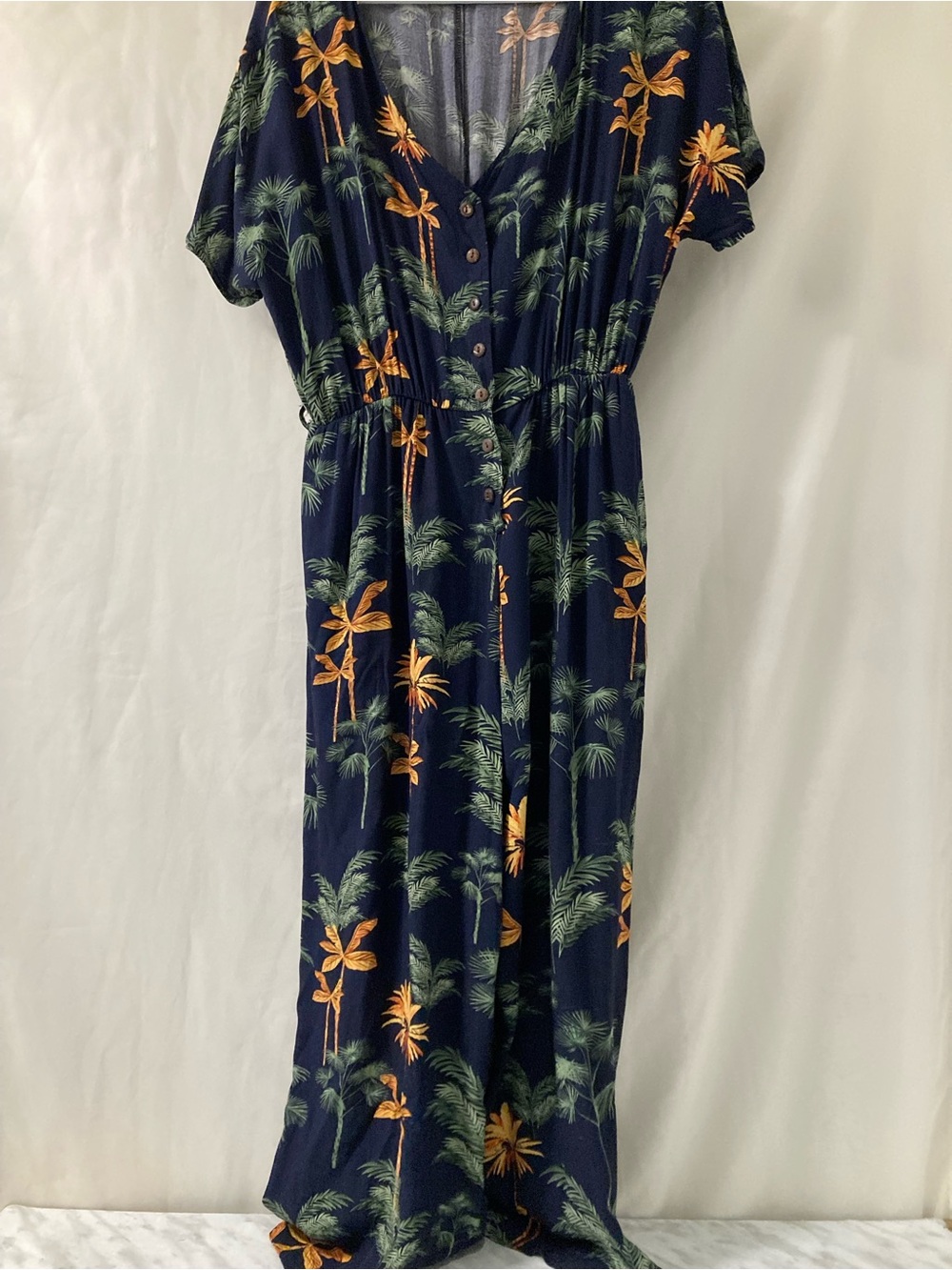 Ananas Bananas Navy Tropical Floral Maxi Romper Jumpsuit Size L